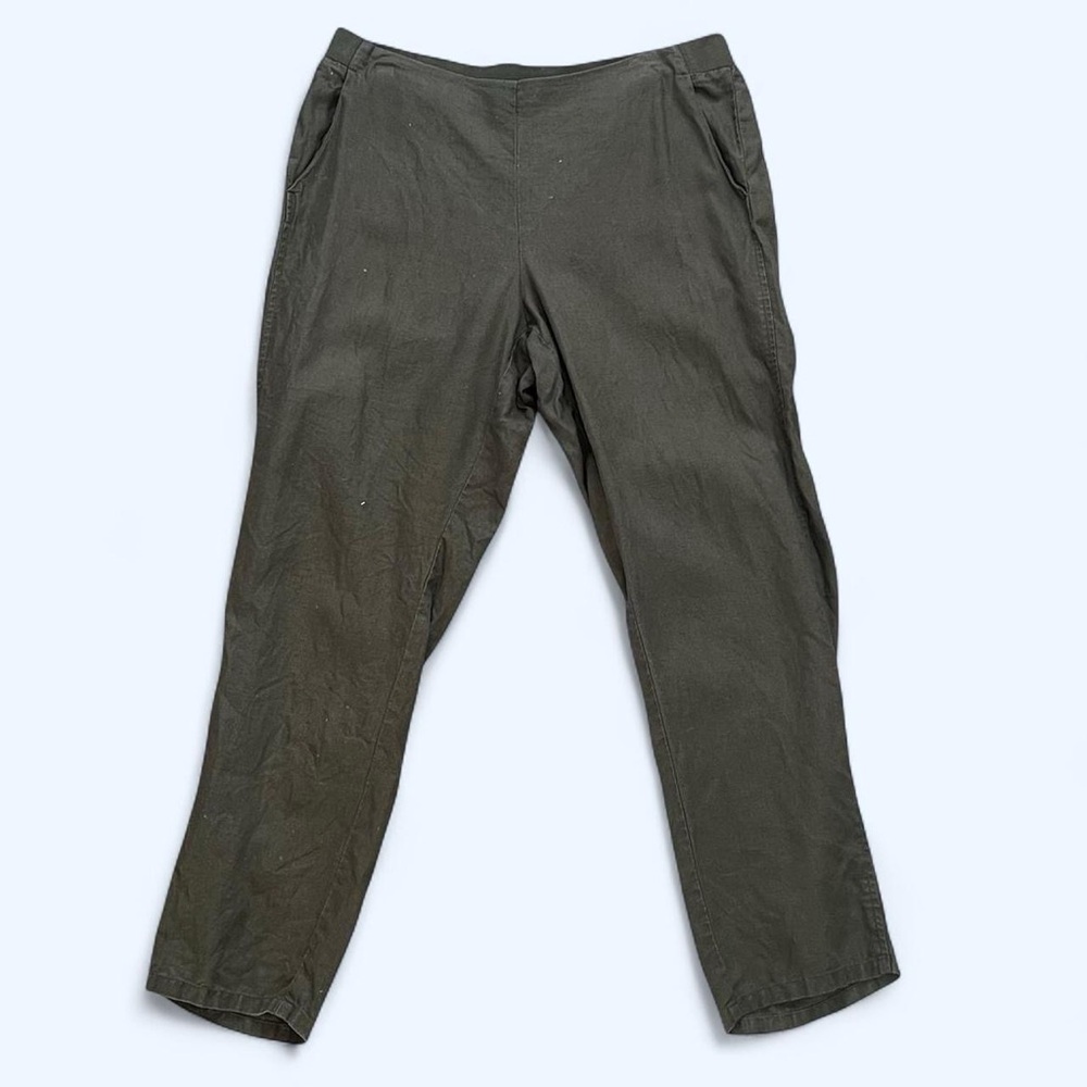 J.Jill Size Medium Dark Green 100% Linen Straight Leg Ankle Pants